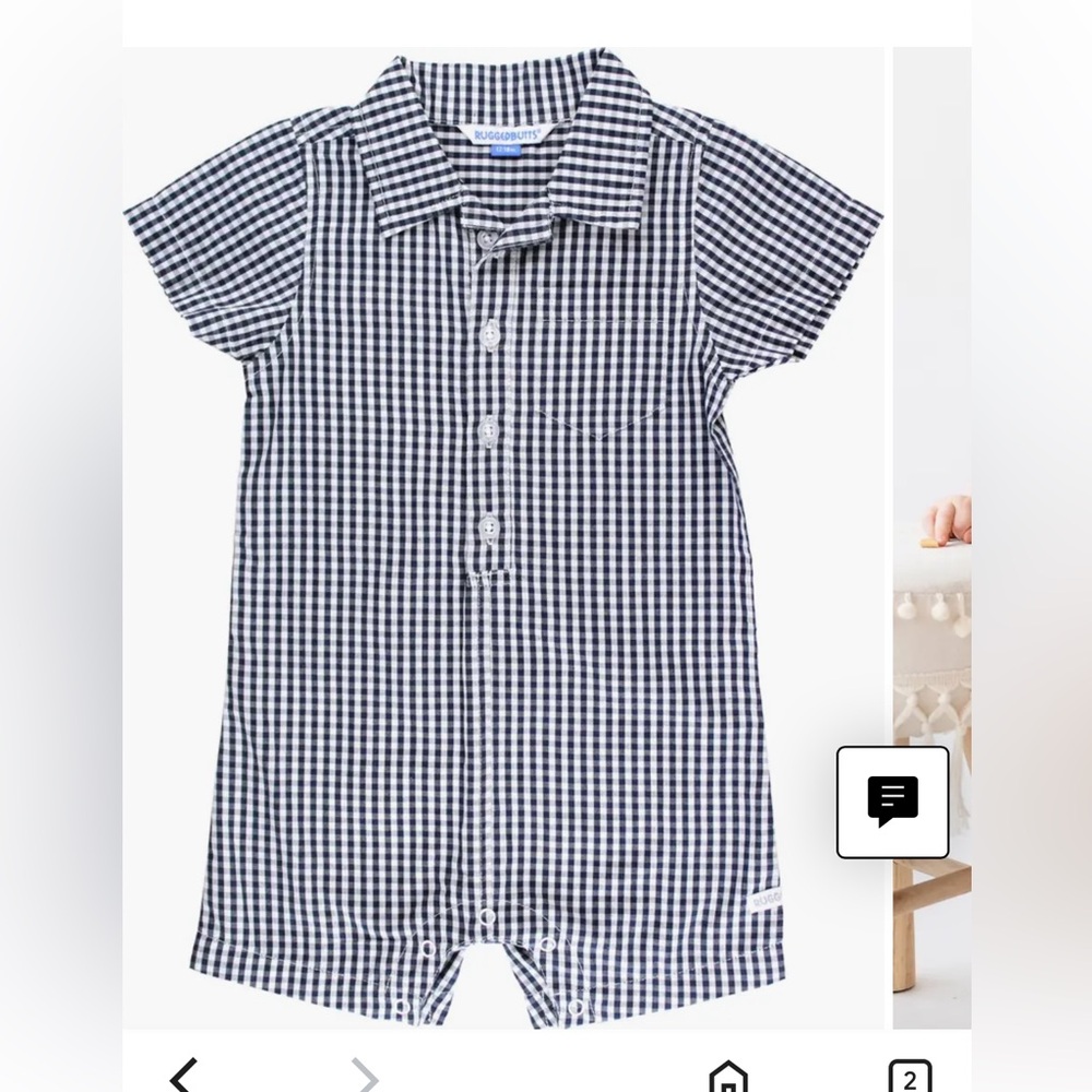 NWT Gingham Cotton Button-Up Romper